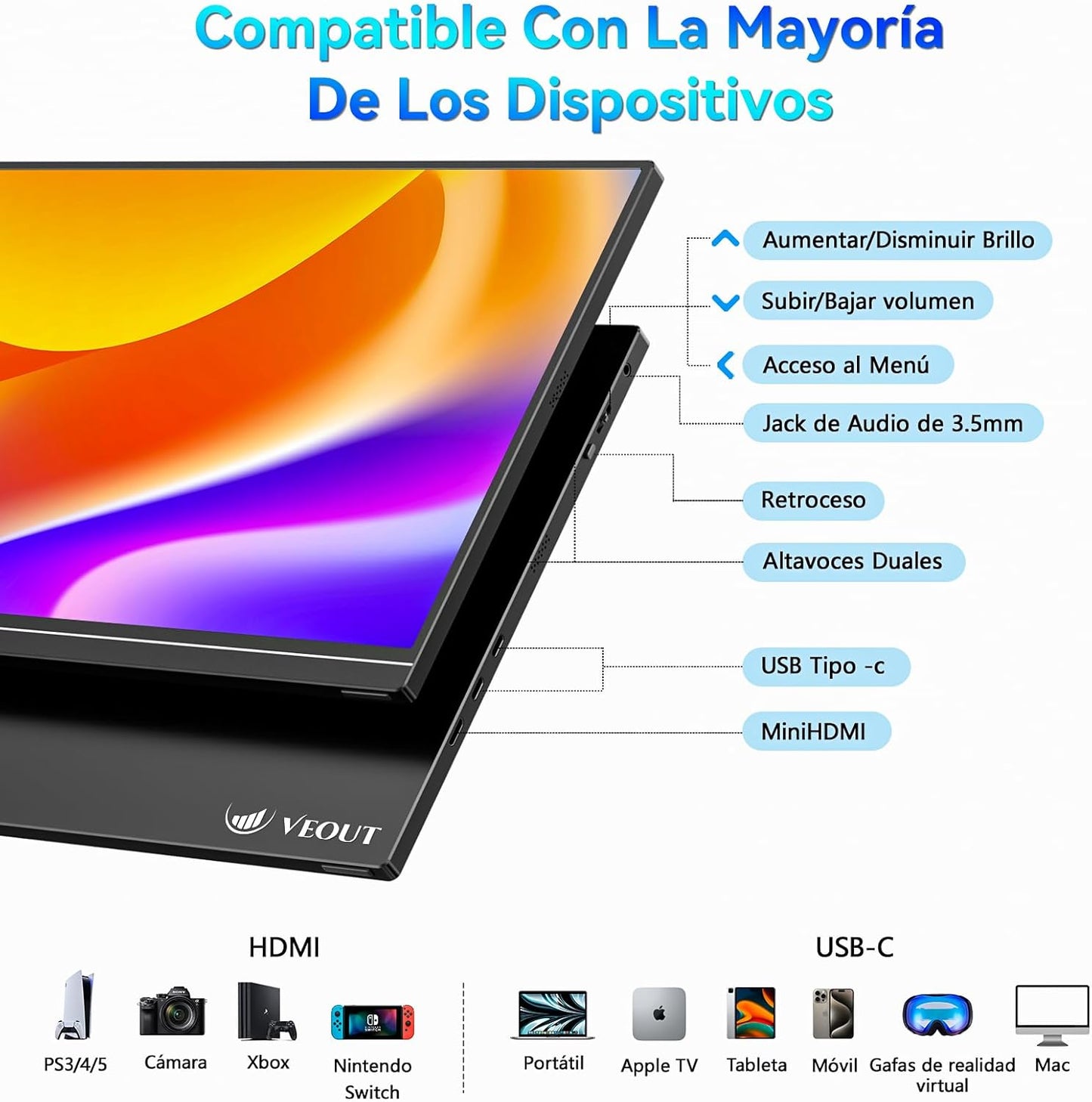 Monitor portátil de 16 Pulgadas, IPS 1920 x 1200P HDMI